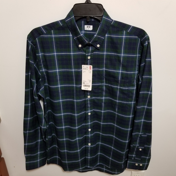 Uniqlo Other - Uniqlo L/S Casual Button Down Check Plaid Shirt Green Blue Men's Size XS X-Small